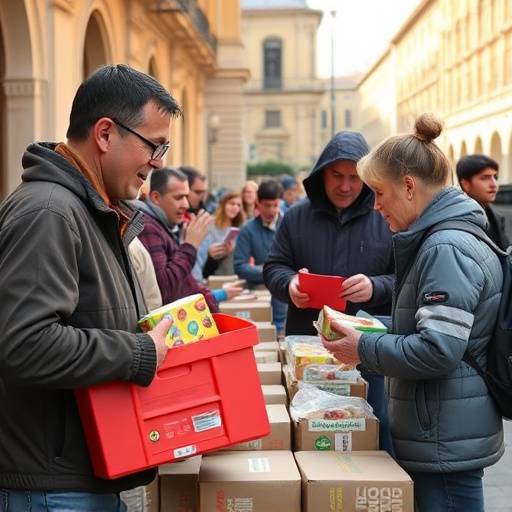 Un gruppo di volontari che distribuisce cibo ai senzatetto a Roma
